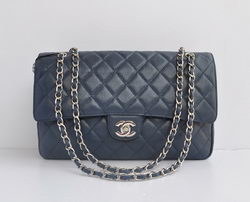 Cheap Replica Chanel Classic 2.55 Series Light Blue Caviar Silver Chain Quilted Flap Bag 1113